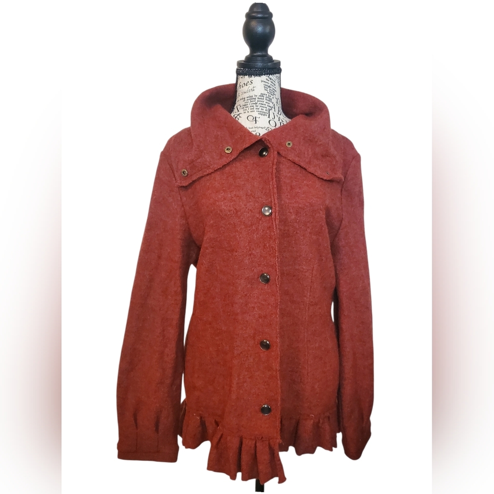 JOSEPH A Rust Orange 100% Wool Ruffle Hem Jacket Size L